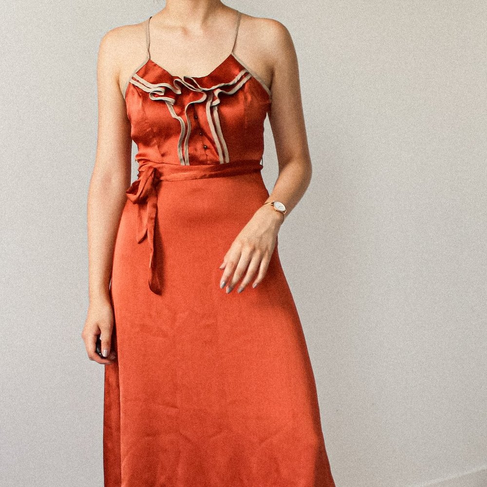 Satin Copper Midi Dress